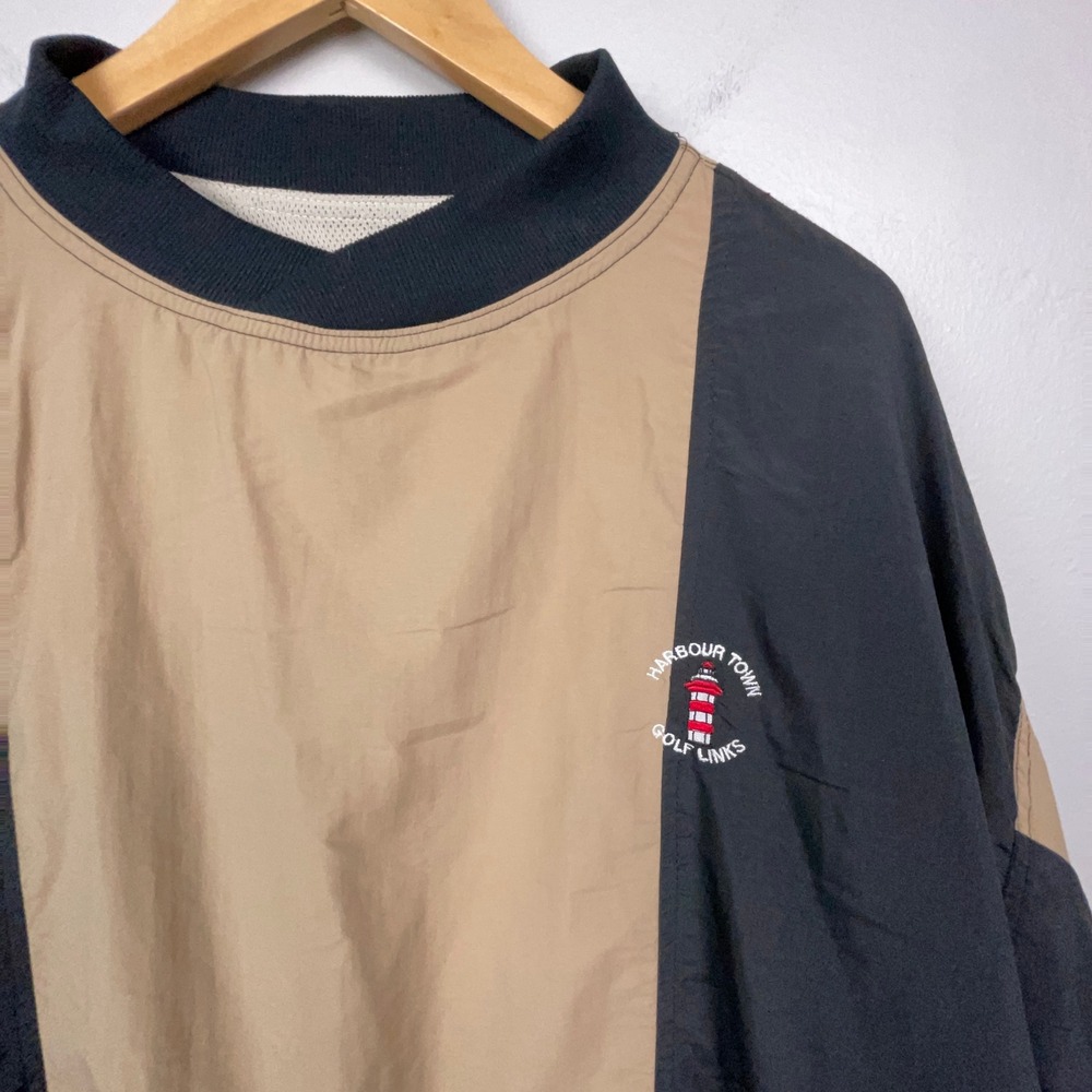 Nicklaus Harbour Town Golf Links Pullover Jacket Windbreaker XL Tan Black Vtg